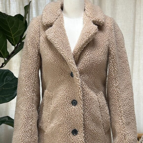 Sherpa Teddy Coat Cozy Neutral Faux Shearling Winter Quiet Luxury Abercrombie XS - Picture 6 of 12